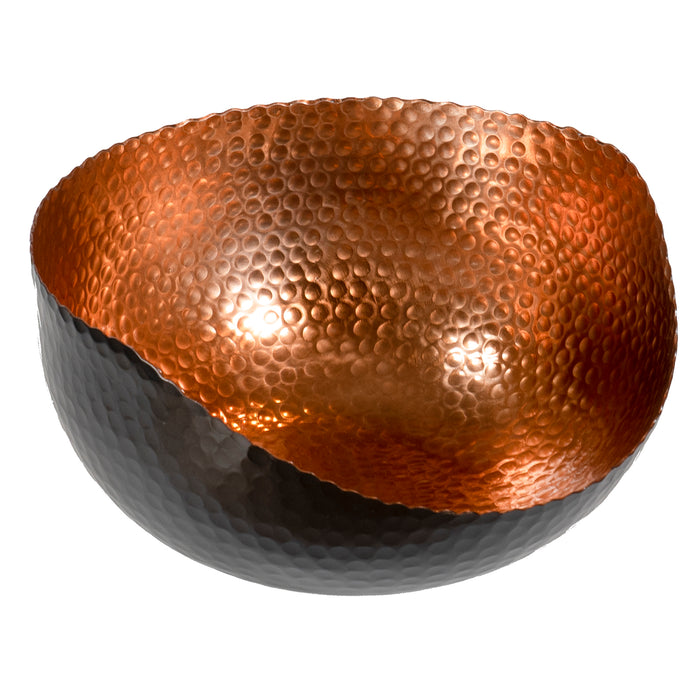 Red Co. Modern Round Decorative Hand-Hammered Slant-Cut Centerpiece Bowl for Home and Kitchen Décor, Black/Copper, Large – 10 Inches