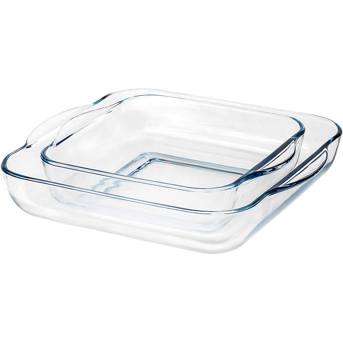 Red Co. Square Clear Glass Casserole Baking Dish Set of 2- Oven Basics Bakeware, for Bread, Lasagna, Cake - 11" x 11"
