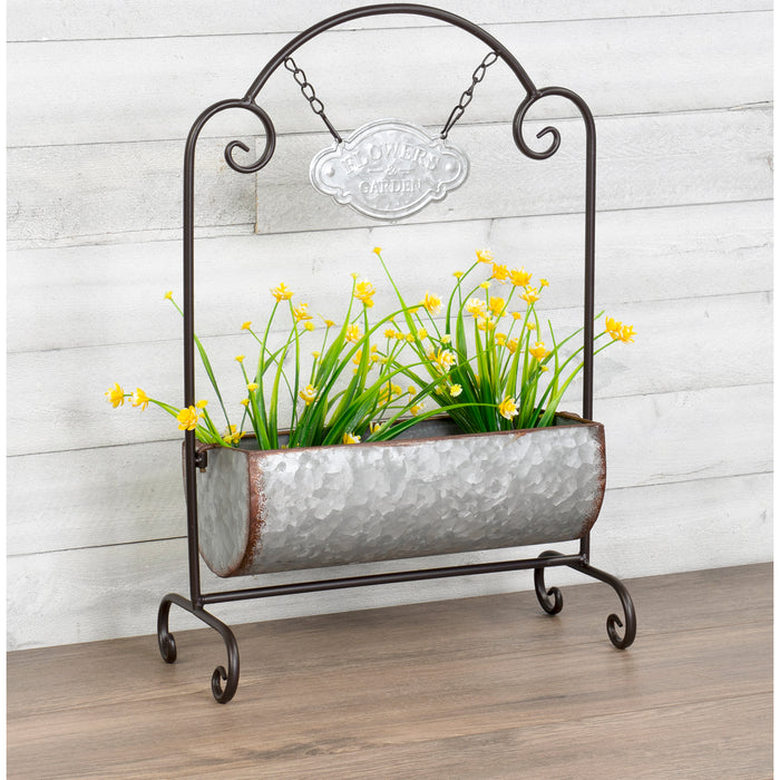 Red Co. Galvanized Metal Flowers and Garden Feeder Display Stand Planter for Garden and Home Décor